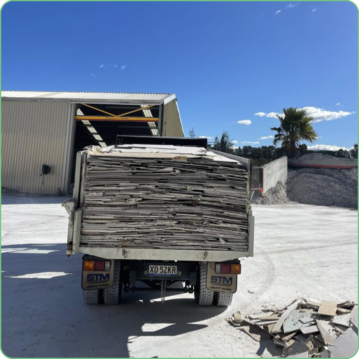 A truck of recovered plasterboard at the PlastaGo recycling facility